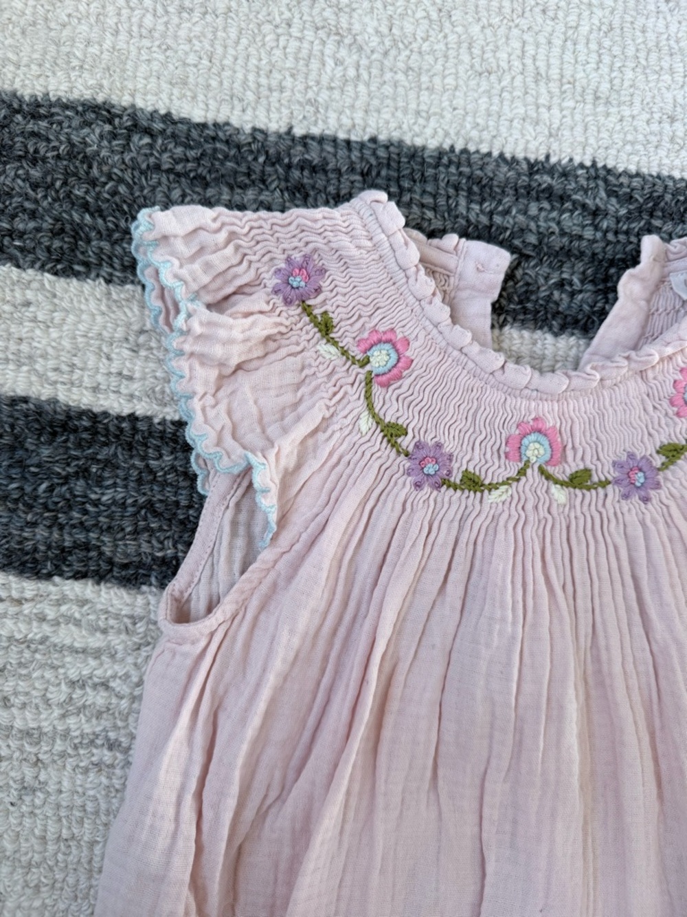Soft Pink Floral Embroidered Baby One-Piece Bodysuit - Picture 2 of 4